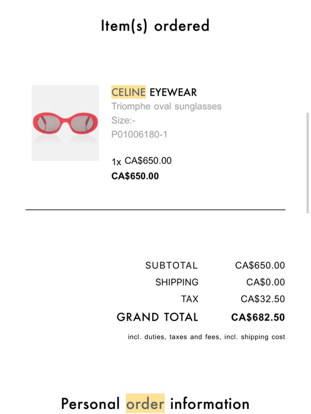 Celine Triomphe Oval Sunglasses in Red with Gold Logo - Picture 8 of 10